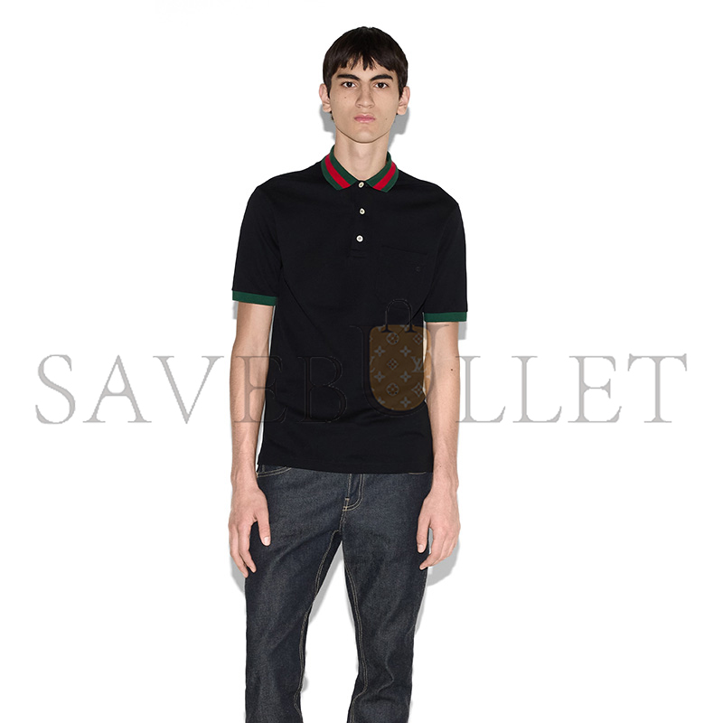 GUCCI COTTON PIQUET POLO WITH WEB COLLAR 701735 GUCCI COTTON PIQUET POLO WITH WEB COLLAR 701735